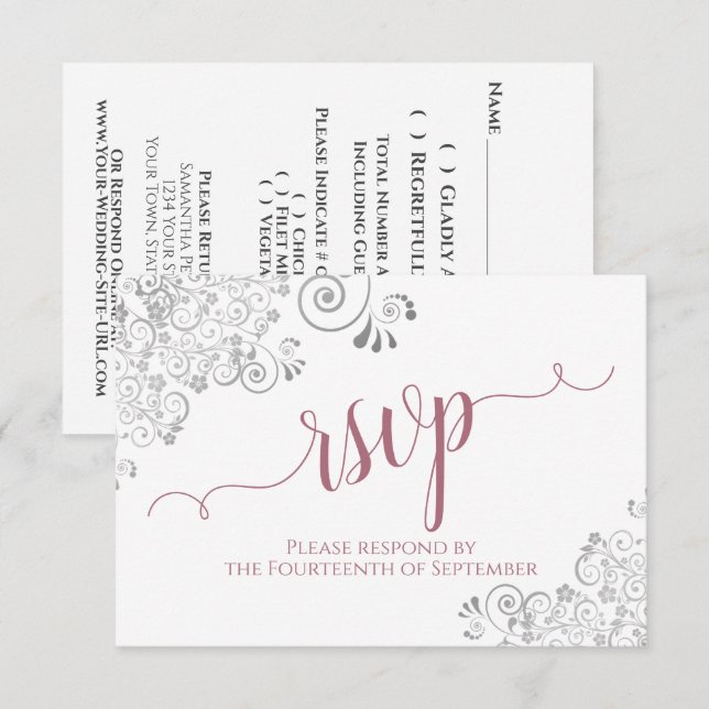 Dusty Ro på vit Elegant Calligraphy Bröllop OSA Kort (Fram/baksida)