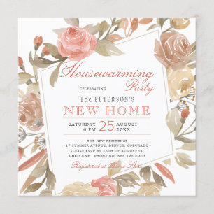 Dusty Ro Peach Cream Blommigt Houseuppvärmning Par Inbjudningar