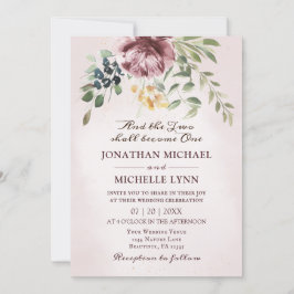 Dusty Ro Peony Blommigt Greenery Christian Bröllop Inbjudningar