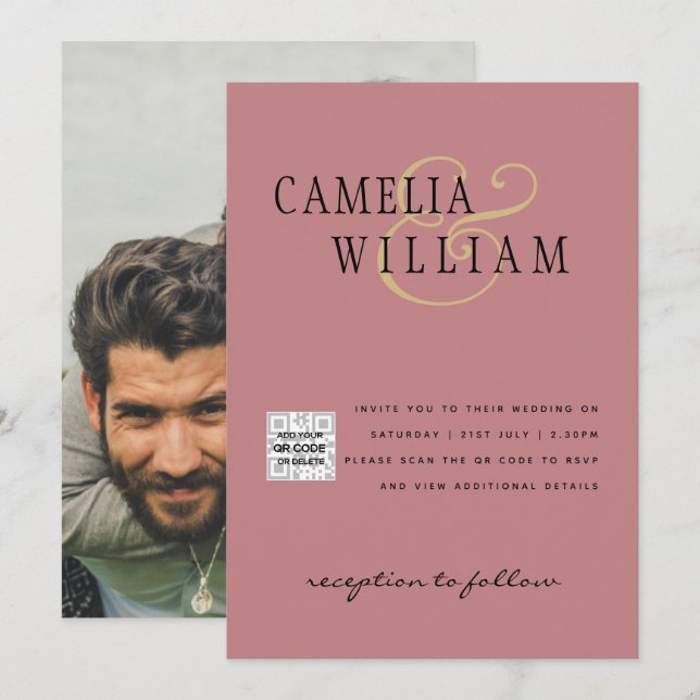 Dusty RO Photo Wedding Investigation QR Code Spara Inbjudningar (Fram/baksida)