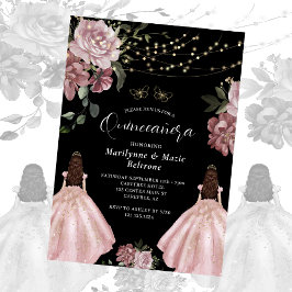 Dusty Ro Princess Blommigt Twillingars Quinceañera Inbjudningar