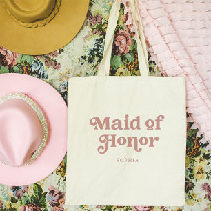 Dusty Ro Retro Boho Typography   MAID OF HONOR Tygkasse