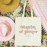 Dusty Ro Retro Boho Typography | Matron of Honor Tygkasse<br><div class="desc">Det här trendiget är en enkel väska som har orden "Matron of Honor" i typografin om rosa i ro,  tillsammans med ett utrymme för hennes namn,  och är perfektens boho-gåva till medlemmar i brudens sida.</div>