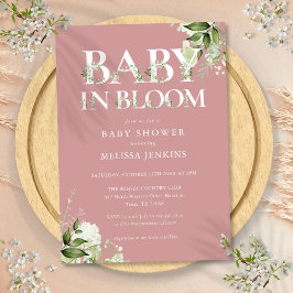 Dusty Ro Rosa Baby i Bloom Greenery Baby Shower Inbjudningar