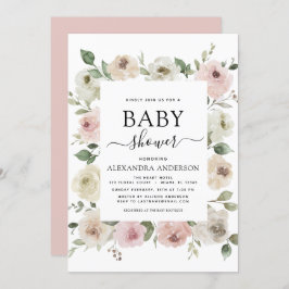 Dusty Ro Rosa Baby Shower Blommigt Greenery Inbjudningar