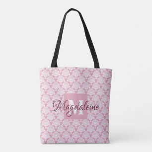 Dusty Ro Rosa Blommigt Chic Damask Monogram & Namn Tygkasse