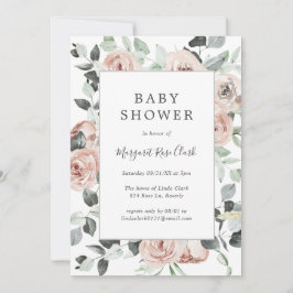 Dusty Ro Rosa Blommigt Greenery Girl Baby Shower Inbjudningar