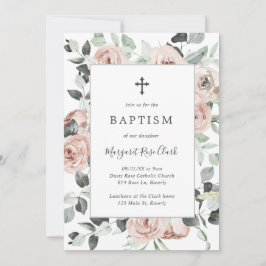 Dusty Ro Rosa Blommigt Greenery Girl Baptism Inbjudningar