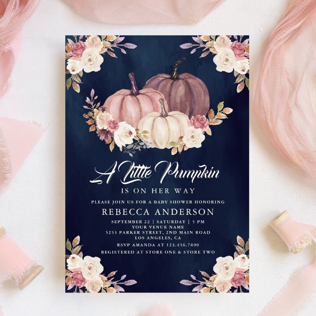 Dusty Ro Rosa Blommigt Navy Pumpkin Baby Shower Inbjudningar (Skapare uppladdad)
