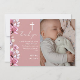 Dusty Ro Rosa Blommigt Photo Baptism Christening Tack Kort