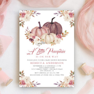 Dusty Ro Rosa Blommigt Pumpkin Baby Shower Inbjudningar