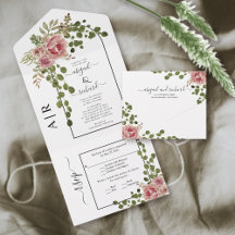 Dusty ro rosa blommor, arch och monogram bröllop
