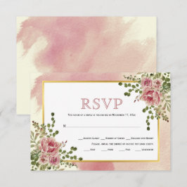 Dusty ro rosa blommor guld ram boho bröllop OSA kort