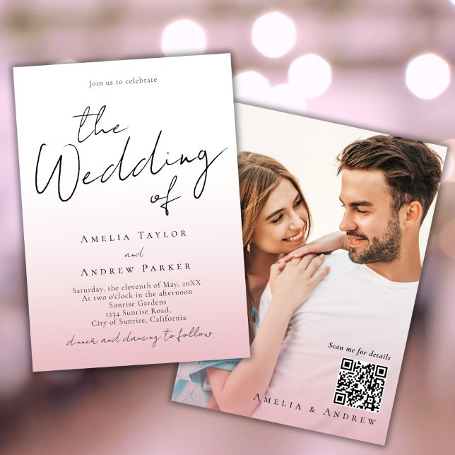 Dusty Ro-Rosa-bröllop - foto QR-kod Inbjudningar (Skapare uppladdad)