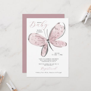 Dusty Ro Rosa Butterfly Baby Shower Inbjudningar