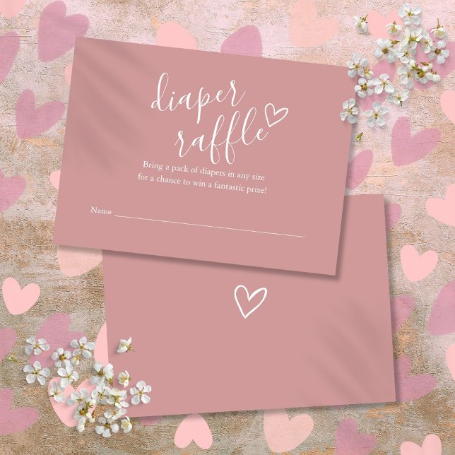 Dusty Ro Rosa Diaper Raffle Baby Shower Tilläggskort (Dusty Rose Pink Diaper Raffle Baby Shower Enclosure Card)