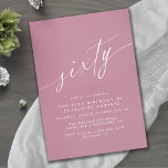 Dusty Ro Rosa Elegant Girly Womens 60:e födelsedag Inbjudningar<br><div class="desc">Elegant och enkla 60-årsinbjudningar med rubriken "sextio" text i ett handskript. Vitt teckensnitt på en blek lila-rosa.</div>