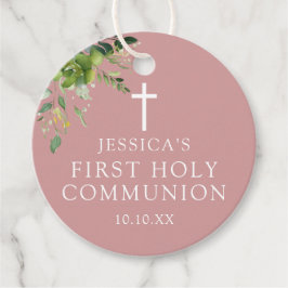 Dusty Ro Rosa Greenery First Heliga Communion Gåvor Etiketter