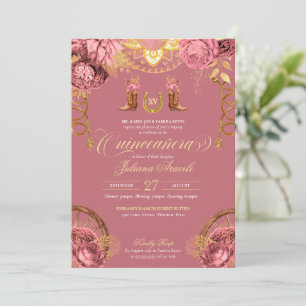 Dusty Ro Rosa Guld Elegant  Charro quinceanera i Inbjudningar