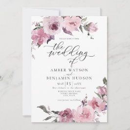Dusty Ro Rosa Mauve Blommigt Bröllop Inbjudningar