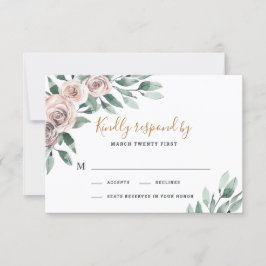 Dusty Ro Rosa Mauve Guld Greenery Blommigt Bröllop OSA Kort