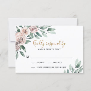 Dusty Ro Rosa Mauve Guld Greenery Blommigt Bröllop OSA Kort