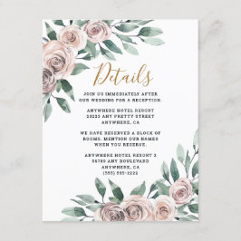 Dusty Ro Rosa Mauve Guld Greenery Blommigt Bröllop Tilläggskort