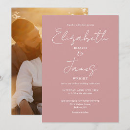 Dusty Ro Rosa - minimalistskript Foto Bröllop Inbjudningar