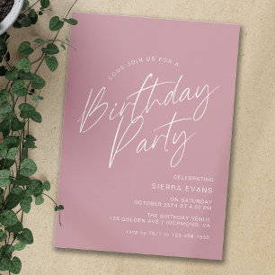 Dusty Ro Rosa Modern Elegant Kvinnors födelsedag Inbjudningar