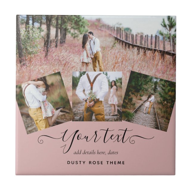 Dusty Ro Rosa Newlyweds Bröllop PHOTO Gift Kakelplatta (Framsidan)