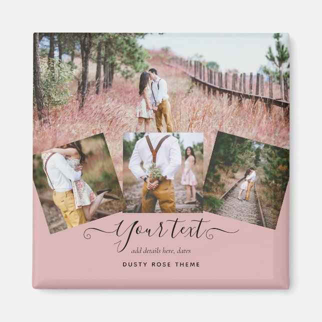 Dusty Ro Rosa Newlyweds Bröllop PHOTO Gift Magnet (Framsidan)