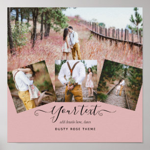 Dusty Ro Rosa Newlyweds Bröllop PHOTO Gift Poster