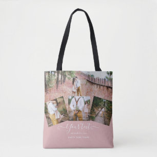 Dusty Ro Rosa Newlyweds Bröllop PHOTO Gift Tygkasse
