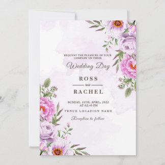 Dusty Ro Rosa och Guld Blommigt Greenery Bröllop I Inbjudningar