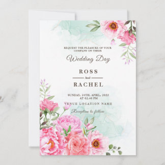 Dusty Ro Rosa och Guld Blommigt Greenery Bröllop I Inbjudningar