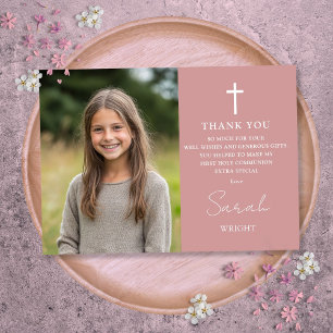 Dusty Ro Rosa Photo First Heliga Communion Tack Kort