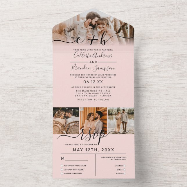 Dusty Ro  Rosa Photo Monogram Bröllop OSA (Insida)