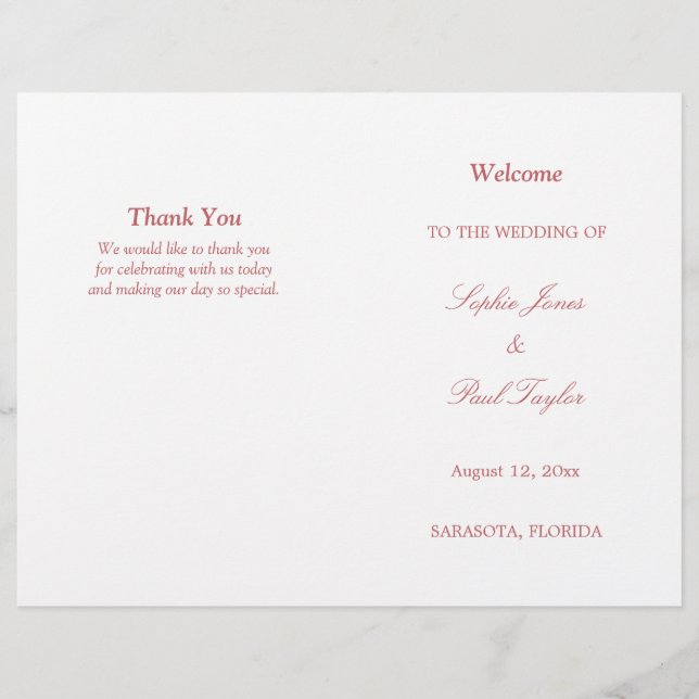 Dusty Ro Rosa  Script Bi-Fold-Bröllopsprogram (Framsida)