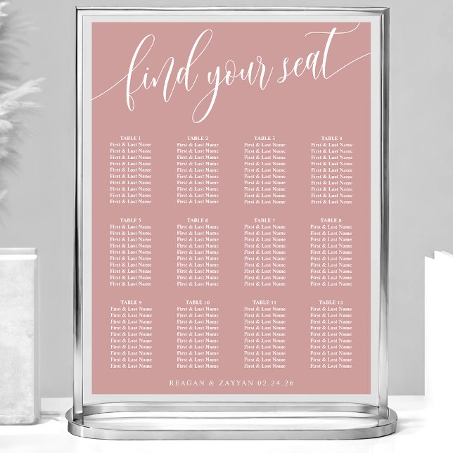 Dusty Ro Rosa Simple Bröllop Seite Chart Poster (Skapare uppladdad)