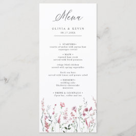 Dusty Ro Rosa Vild Flower Meadow Blommigt Bröllop Meny