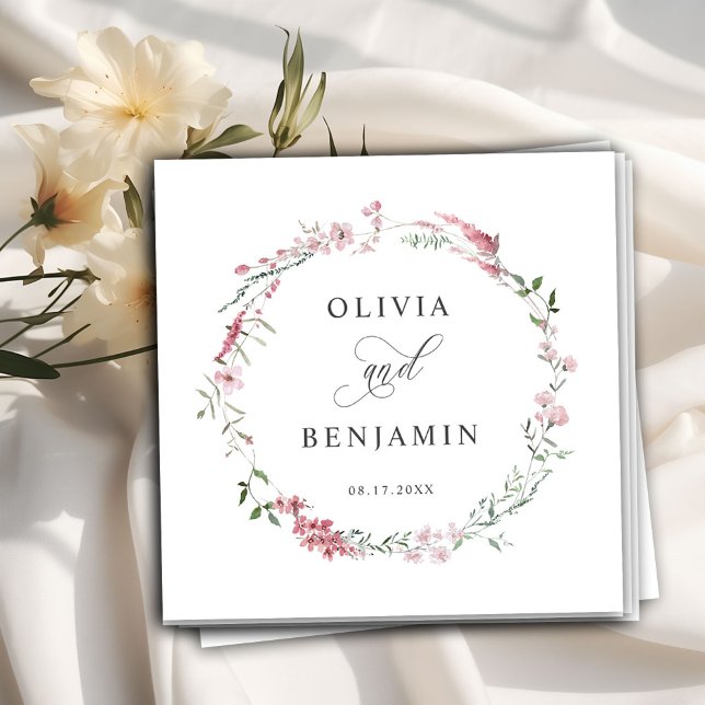  Dusty Ro Rosa Vild  Meadow Flowers Bröllop Pappersservett (dusty rose wildflowers napkins)