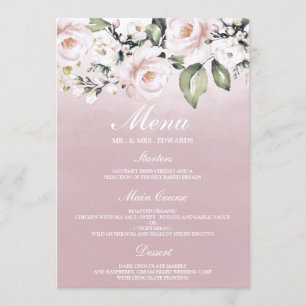 Dusty Ro Rosa  Watercolor Birthday Bröllop  Meny