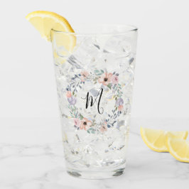 Dusty Ro Rosa Watercolor Blommigt Wandan Monogram Glaskopp