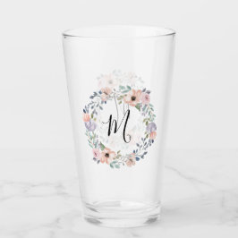 Dusty Ro Rosa Watercolor Blommigt Wandan Monogram Glaskopp