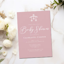 Dusty Ro Rosa White Typography Baby Shower Inbjudningar