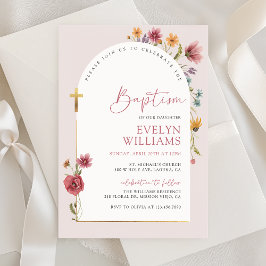Dusty Ro Rosa Wildblomme Arched Girl Baptism Inbjudningar