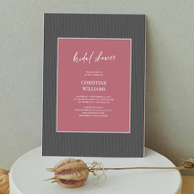Dusty Ro Stripe Ram Inbjudningskort för möhippan (Modern Stripes & Rose Gold Bridal Shower Invitation Personalized)