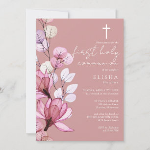 Dusty Ro Transparent Blommigt First Heliga Communi Inbjudningar