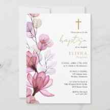 Dusty Ro Transparent Blommigt Monogram Baptism