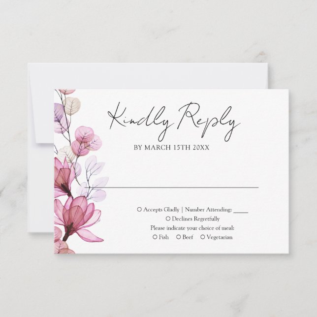 Dusty Ro Transparent Blommigt Monogram Bröllop OSA Kort (Framsida)